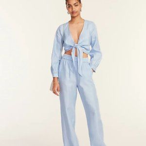 J. Crew Blue Tie Front Linen Blend Cropped Top Size X-Large NWT